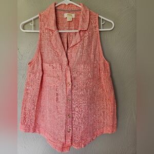 Maeve Anthropologie Linen Blend Sleeveless Button Up Collared Pocket Blouse 12